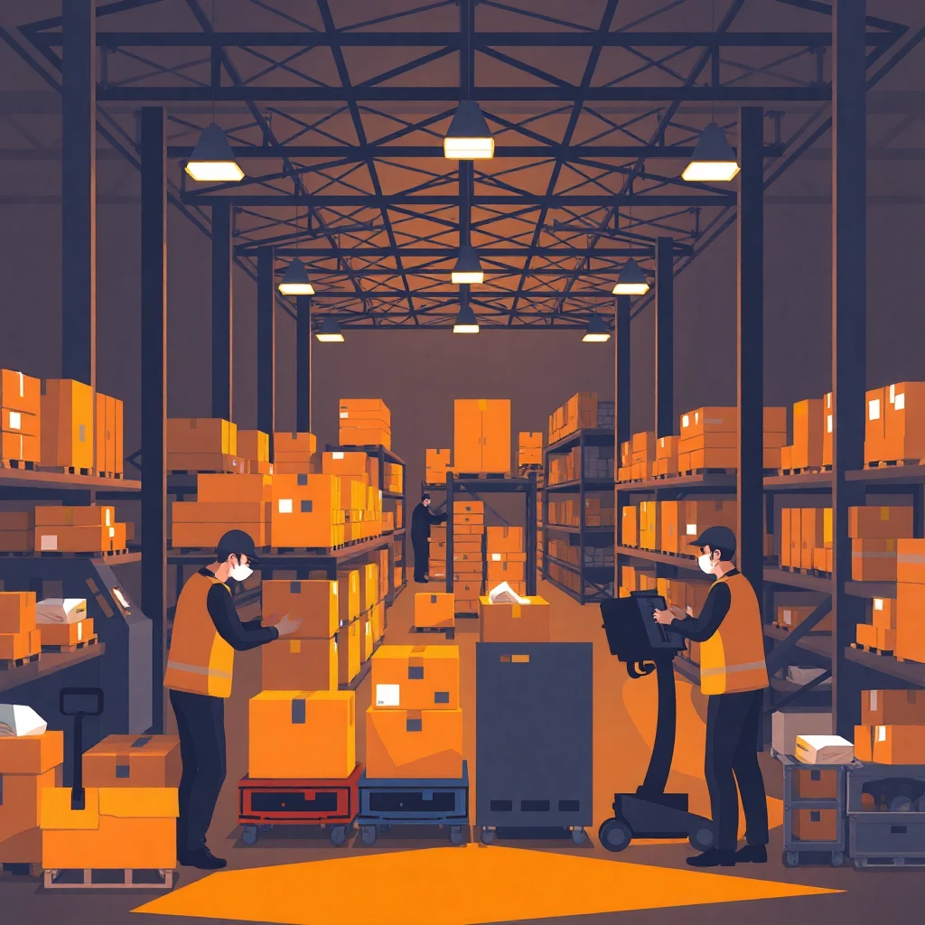 Warehouse workers at a busy depot