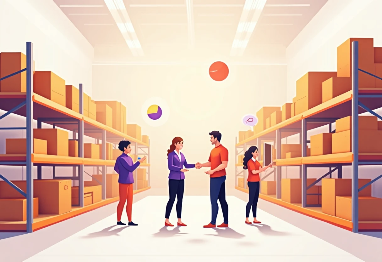 Warehouse workers organizing boxes