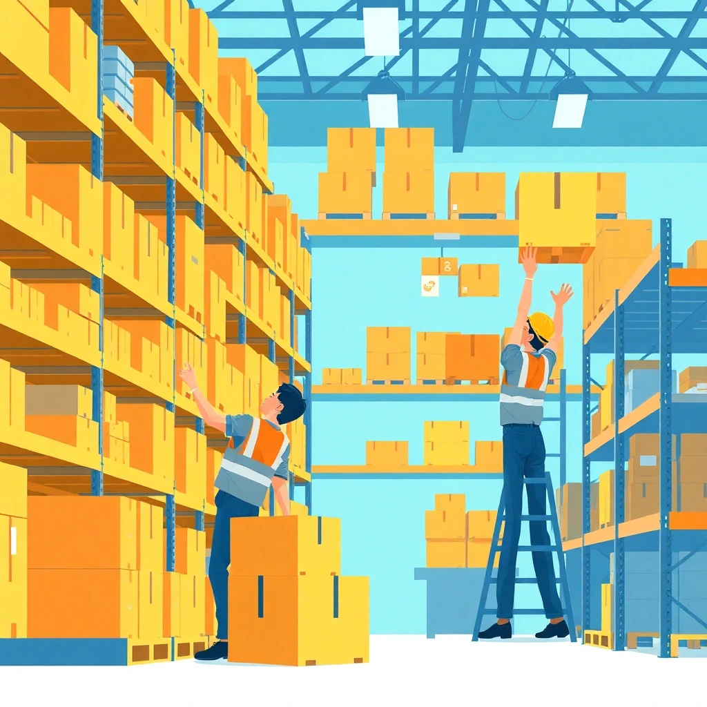 Warehouse workers in action