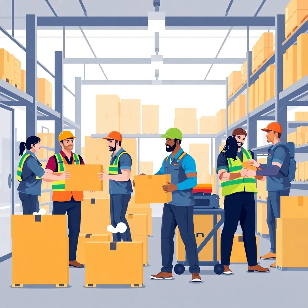 Warehouse workers in action