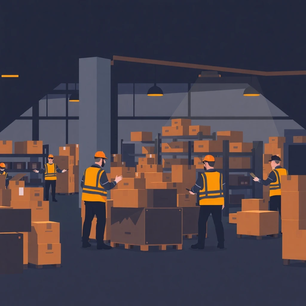 Warehouse workers at a busy depot