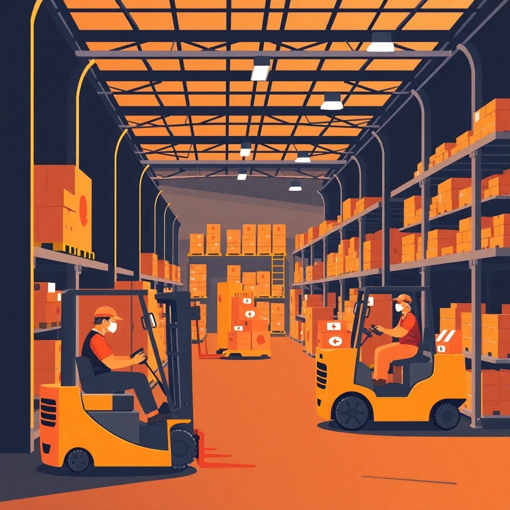 Warehouse workers in action