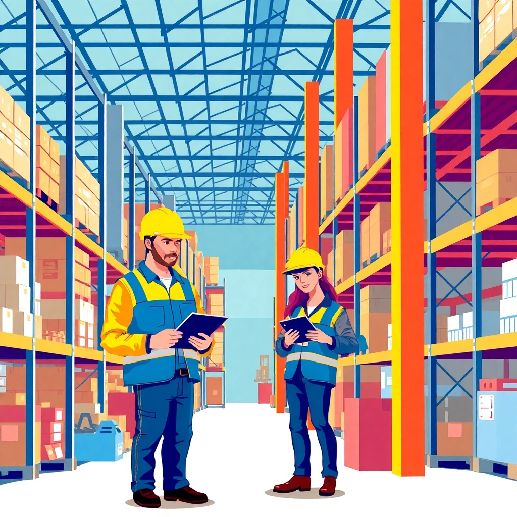 Warehouse workers checking inventory