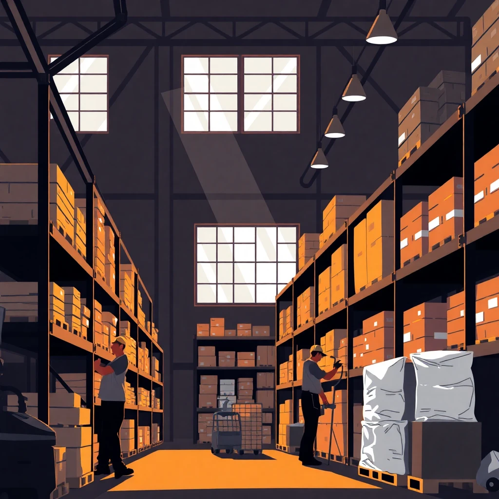 Warehouse workers organizing shelves