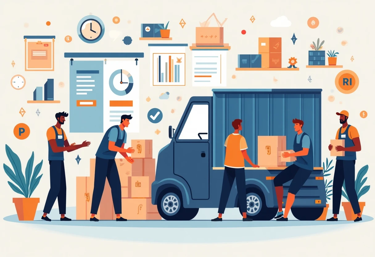 Warehouse workers organizing inventory