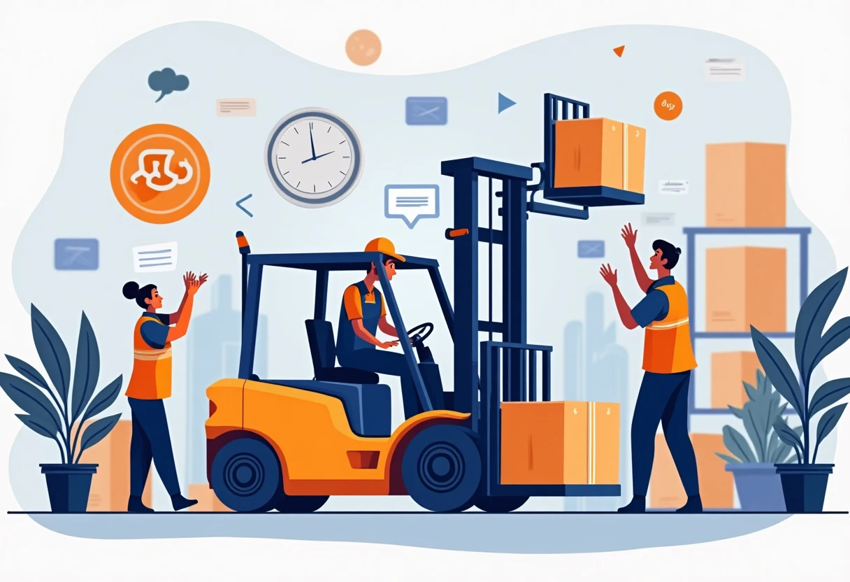 Forklift operator in a warehouse