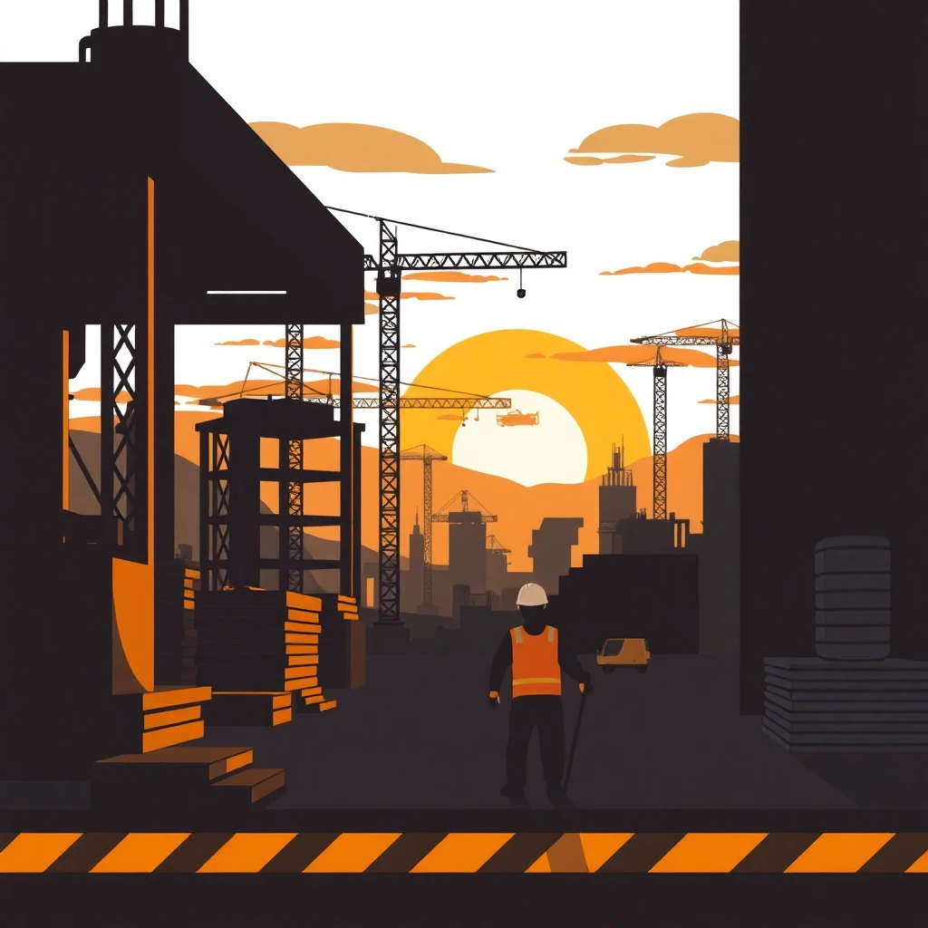Construction site at sunset
