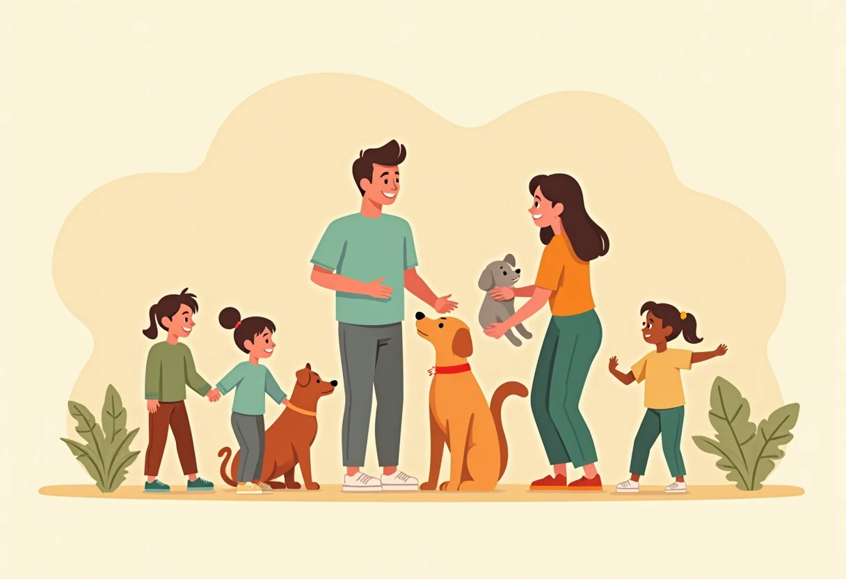 Happy pet adoption scene