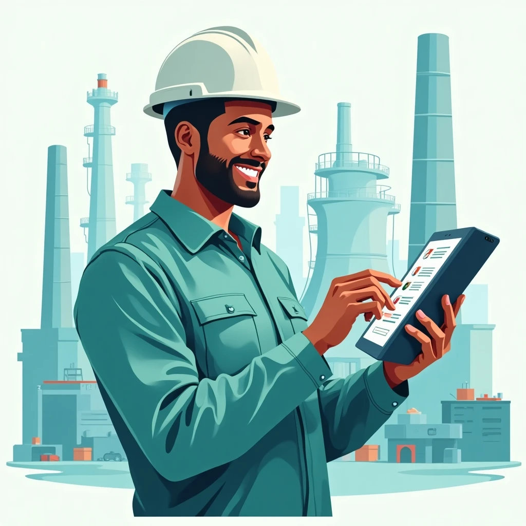 Industrial worker reviewing job options