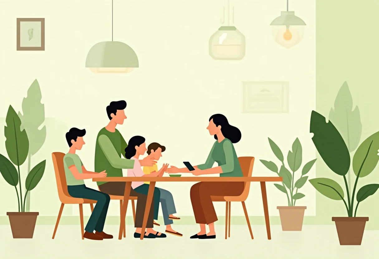 Family reviewing loan options