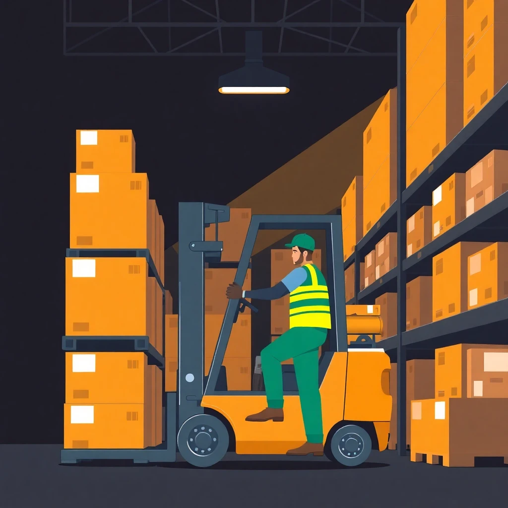 Warehouse worker using a forklift