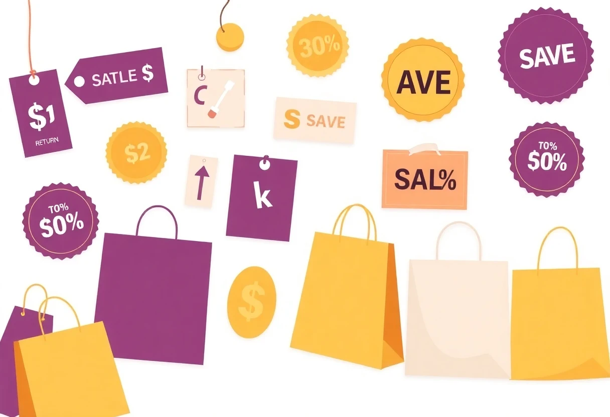 Home shopping with price tags and bags