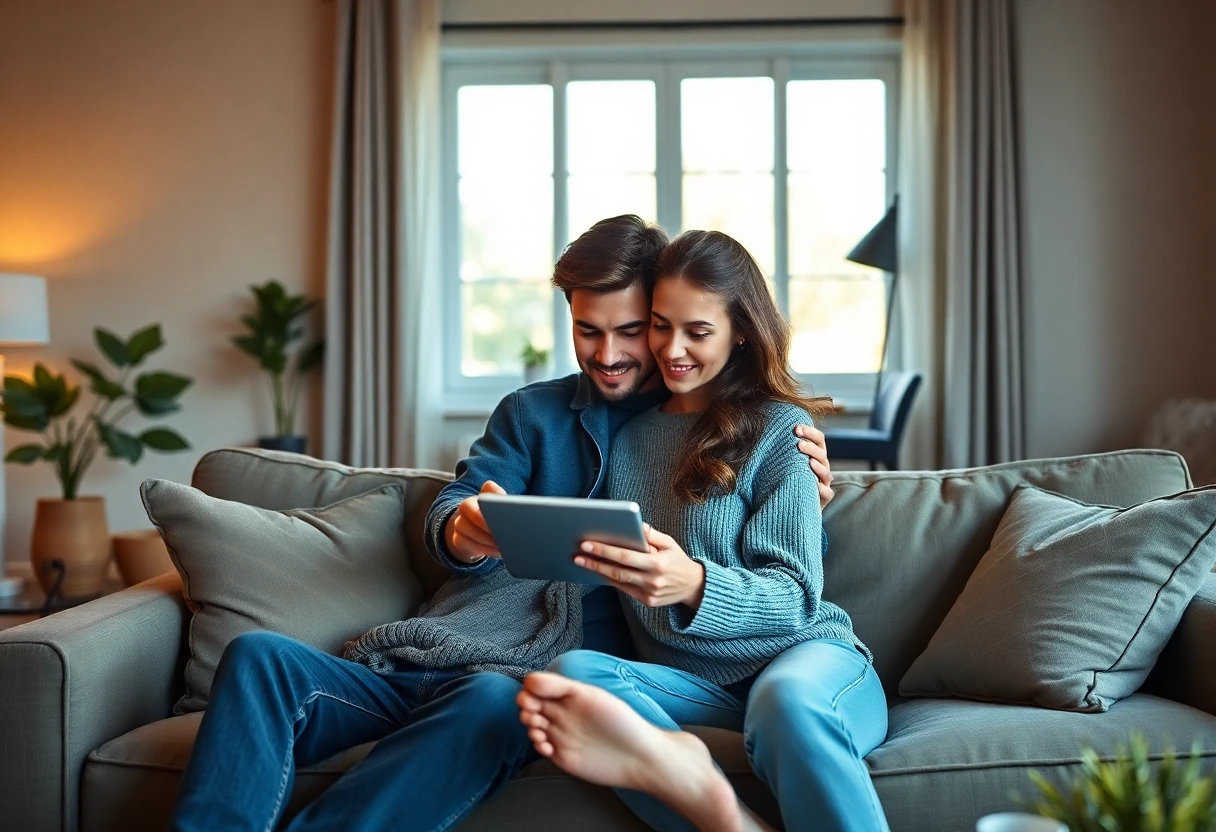 Young couple looking at rental platforms